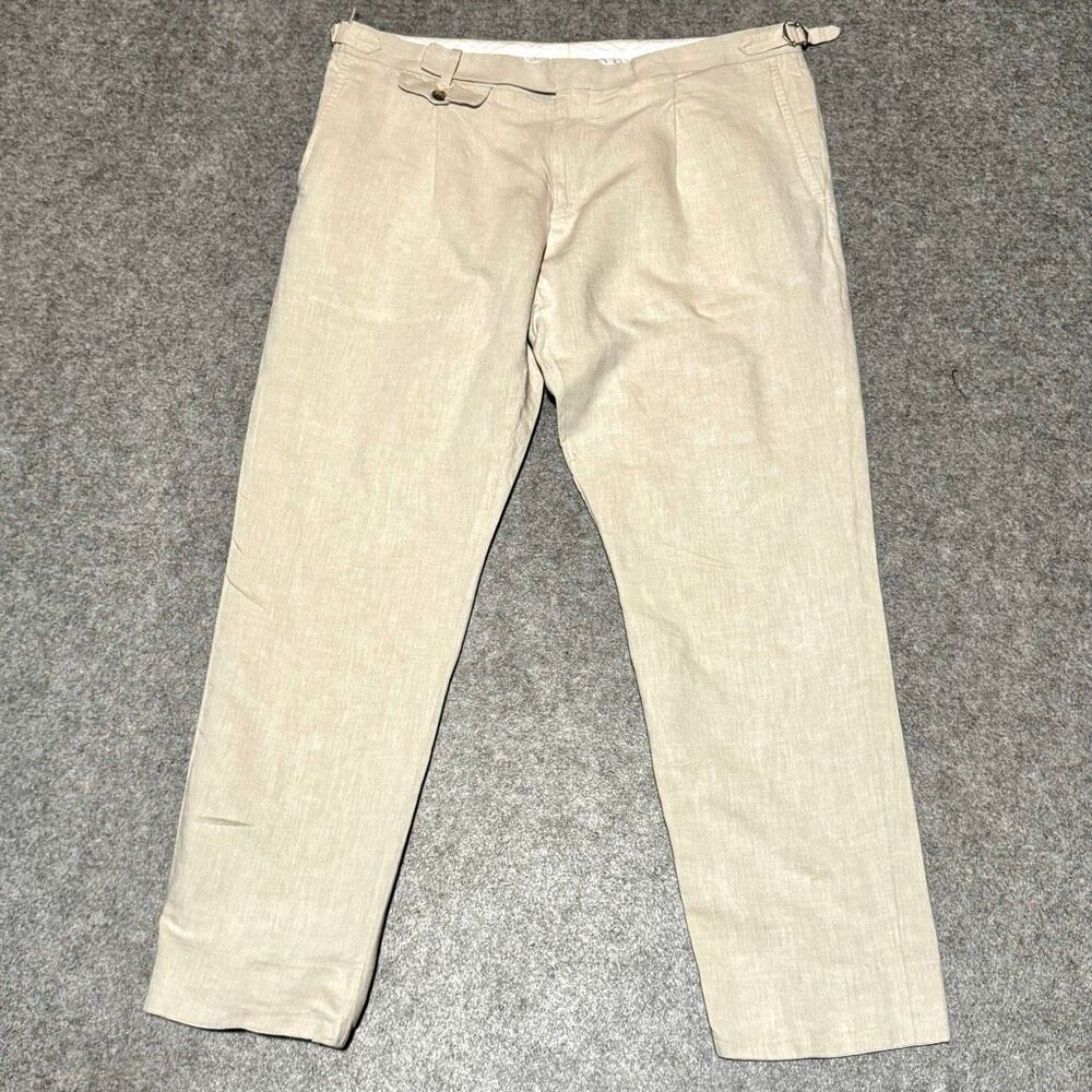 SuitSupply Linen/Cotton Single Pleat Pants. Light tan. Size 36.